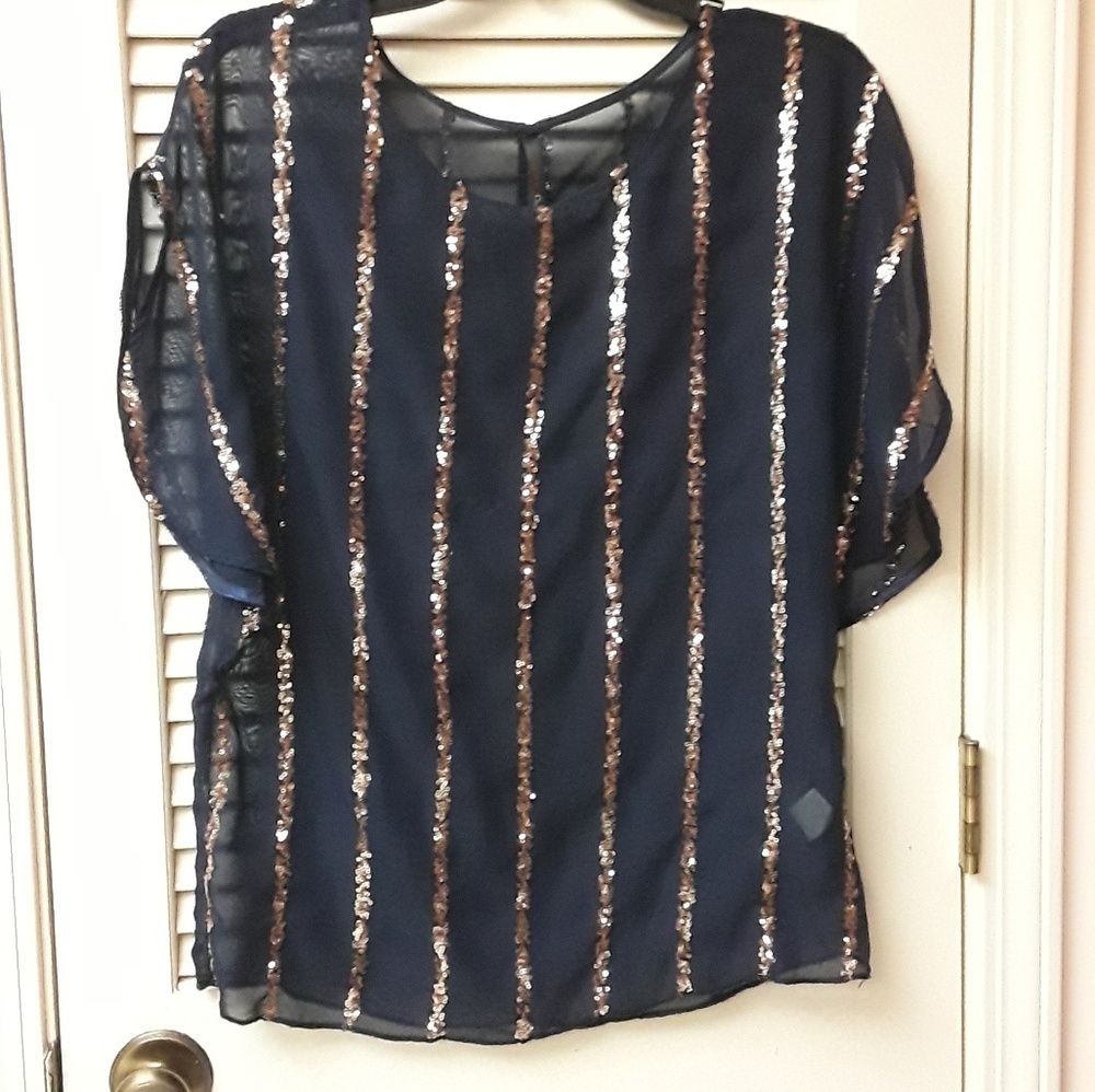 Blue Gold Sequin Boho Top Reneec - Picture 5 of 5